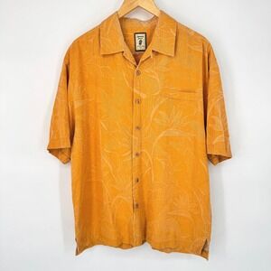 Jamaica Jaxx Orange Silk Hawaiian Tropical Button Up Short Sleeve Shirt Size XL
